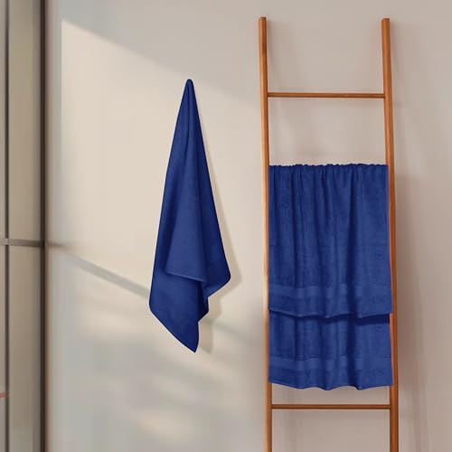 GLAMBURG Premium Cotton 4 Pack Bath Towel Set - 100% Pure Cotton - 4 Bath Towels 27x54 - Ideal for Everyday use - Ultra Soft & Highly Absorbent - Navy