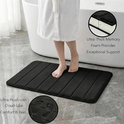 Memory Foam Bath Mat Set 3 Piece，Super Soft Absorbent Bathroom Rug Non Slip, Quick Dry,Machine Wash, Perfect Plush Bathroom Rugs,Home Decor Accessories,Black