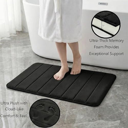 Memory Foam Bath Mat Set 3 Piece，Super Soft Absorbent Bathroom Rug Non Slip, Quick Dry,Machine Wash, Perfect Plush Bathroom Rugs,Home Decor Accessories,Black