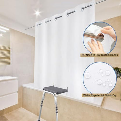 No Hooks Needed Split Shower Curtain for Sliding Shower Bench,80"x74" White