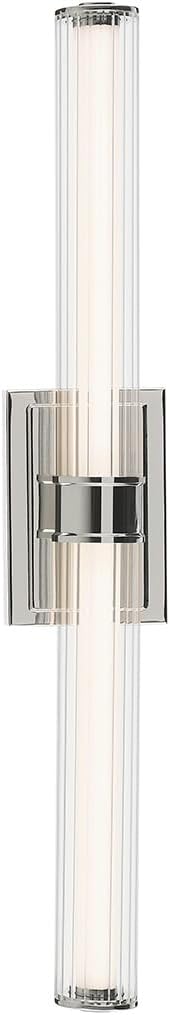 Kichler Laurene LED Linear Vanity Light, Polished Nickel | LED vanity light with clear fluted glass for mirrors, hallways and buffets (31" x 4.75"), 55197PNLED