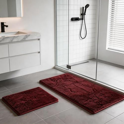 RUN HELIX Bathroom Rugs Sets 2 Piece, Luxury Shaggy Extra Thick Bathroom Rugs, Plush Non-Slip Mats for Bath Room Floor, Machine Wash, Ultra Absorbent, 32 x 20 + 24 x 16 Inches, Burgundy