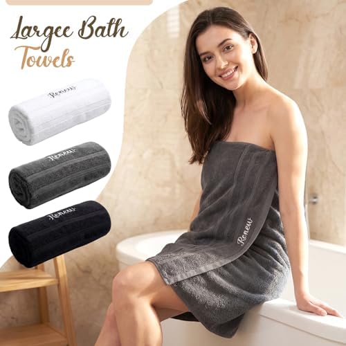 Tiamon 3 Pcs Bathroom Towel Decorative Set 100% Cotton Fluffy Bath Hand Towels for Guest Gifts Farmhouse Kitchen Hand Towels Home (Black, White, Gray,55 x 28 Inch,Relax Renew Refresh)