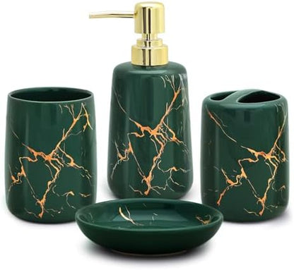 CERBIOR Bathroom Accessories Set,4 Pcs Ceramic Bathroom Accessory,Green