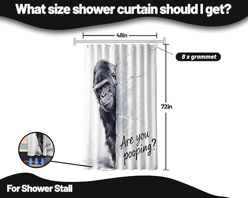 Small Stall Shower Curtain Rv Black and White Monkey, 48 x 72 Inchs
