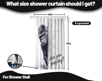 Small Stall Shower Curtain Rv Black and White Monkey, 48 x 72 Inchs
