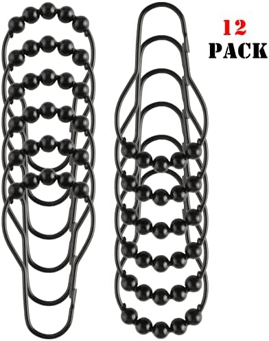 Shower Curtain Hooks Rings, Rustproof Metal Shower Curtain Rings for Bathroom Shower Rods Curtains - Set of 12, Matte Black