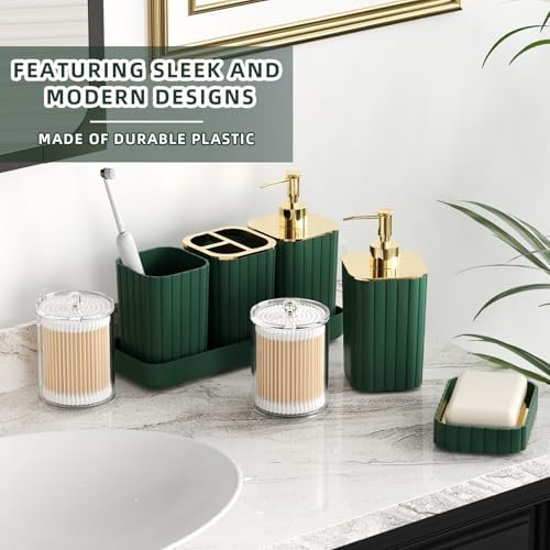 XLHOMO 26PC Bathroom Accessories Set - Gorgeous Green Bathroom Set, Bathroom Accessory Set, Shower Curtain Set with Bathtub Mats for Shower Tub, Trash Can & Soap Dispenser