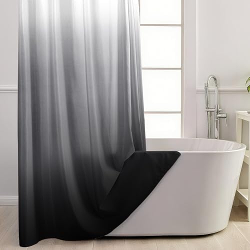 Small No Hook Shower Curtain and Liner for Bathroom, Ombre Black, 36" x 74"