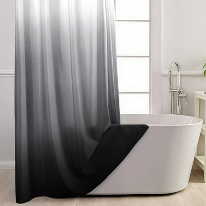 Small No Hook Shower Curtain and Liner for Bathroom, Ombre Black, 36" x 74"