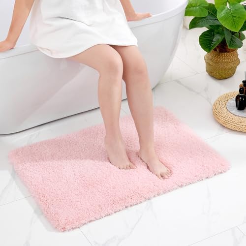 Disolla Pink Bathroom Rug 24x36 - Non-Slip Plush Thick Bath Mat, Highly Absorbent & Ultra Soft Fluffy Floor Mat, Machine Washable for Shower and Tub