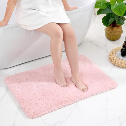 Disolla Pink Bathroom Rug 24x36 - Non-Slip Plush Thick Bath Mat, Highly Absorbent & Ultra Soft Fluffy Floor Mat, Machine Washable for Shower and Tub
