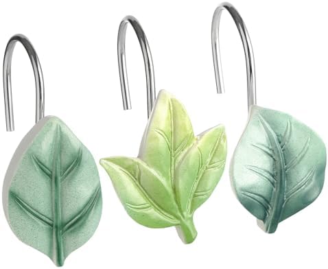 Green Plant Leaf Shower Curtain Hooks,Eucalyptus Bathroom Decor,12PCS