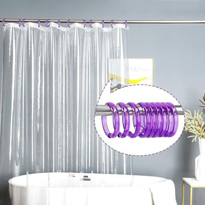 Purple Shower Curtain Hooks - 12 Pcs Circular Plastic Shower Curtain Rings for Bathroom - O Shaped Transparent Purple Shower Hooks Rings for Shower Curtain Rod