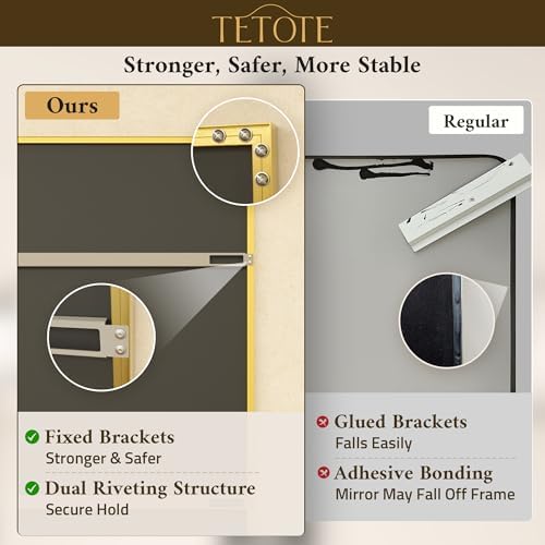 TETOTE Brushed Gold Vanity Mirror for Bathroom 40" x 24" Brushed Brass Rectangle Beveled Framed Bathroom Wall Mirror for Over Sink, Tempered Glass, Modern Farmhouse Bedroom, Entryway, Living Room