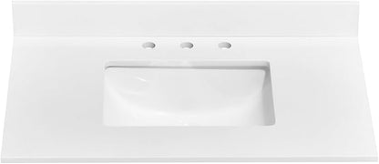 36" x 22" Vanity Top, Quartz Vanity Sink Top in Pure White, with One Sidesplash & One Backsplash, with Undermounted Sink,8 Inch Faucet Hole Spread for Vanity Top with Sink