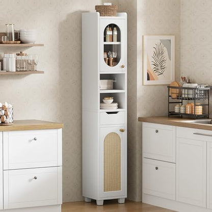 LIKIMIO 69" H Tall Bathroom Storage Cabinet with 2 Doors & 1 Drawer, Narrow Adjustable Shelves & Pull-Out Tissue Holder, Slim Freestanding Cabinet for Small Spaces, Kitchen, Entryway, White