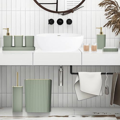 XLHOMO Bathroom Accessories Set - Gorgeous Bathroom Set, 10PC Sage Green Bathroom Accessory Set, Toilet Brush, Trash Can & Soap Dispenser
