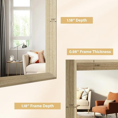 Oak Wood Effect Framed Wall Mirror, 24x36 Rectangle Mirror