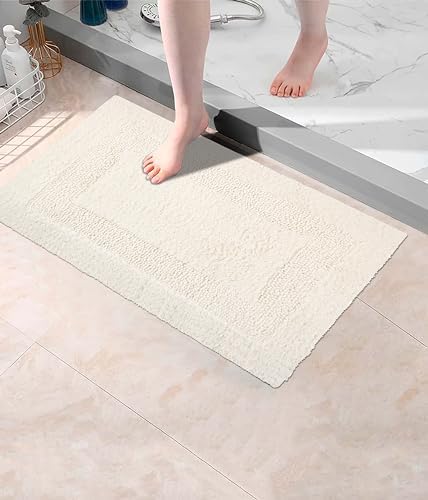 COTTON CRAFT 2 Pack Reversible Bath Mat Rug - Soft Luxurious -17x24- Ivory