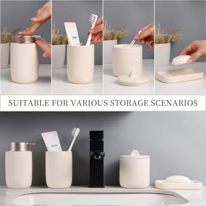 BosilunLife Apricot Ceramic Bathroom Accessories Set of 4