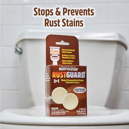 Rust-Oleum RustGuard Rust Stain Remover | Heavy-Duty Iron Stain Remover & Toilet Bowl Cleaner For White & Colored Toilets | 2 Tablet Box