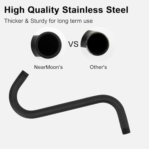NearMoon S Shaped Shower Head Riser Arm, Shower Extender Arm with Flange, Standard 1/2" Connection- Bathroom Accessory (10 Inch, Matte Black)