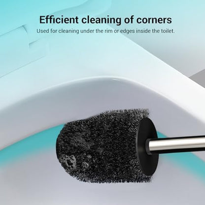 Toilet Brush, Compact Size Toilet Bowl Brush with Stainless Steel Handle, Small Size Plastic Holder Easy to Hide, Space Saving for Storage, Drip-Proof, Easy to Assemble, Deep Cleaning Black