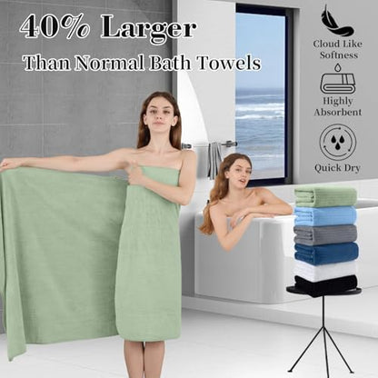 Extra Large Bath Sheet Set of 4,Ultra Soft Fluffy Towel,35”x 70”Oversized Bath Towel Set,Premium Microfiber Bathroom Towel Set Highly Absorbent Quick Dry Shower Towel for Bathroom,Hotel,Spa (Green)