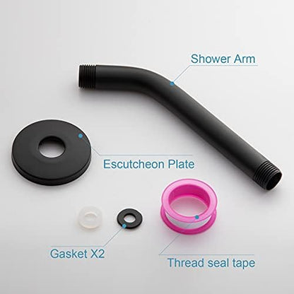 OFFO Shower Arm with Flange, 6-Inch Wall Mount Replacement Angle Shower Head Arm Wall-mounted For Fixed Shower Head & Handheld Showerhead, Matte Black