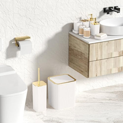 XLHOMO Bathroom Accessories Set - Gorgeous Bathroom Set, 10PC White Bathroom Accessory Set, Toilet Brush, Trash Can, Qtip Holder Dispenser & Soap Dispenser