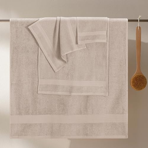 GLAMBURG Ultra Soft 8-Piece Towel Set - 100% Pure Ringspun Cotton, Contains 2 Oversized Bath Towels 27x54, 2 Hand Towels 16x28, 4 Wash Cloths 13x13 - Ideal for Everyday use, Hotel & Spa - Tan