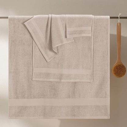 GLAMBURG Ultra Soft 8-Piece Towel Set - 100% Pure Ringspun Cotton, Contains 2 Oversized Bath Towels 27x54, 2 Hand Towels 16x28, 4 Wash Cloths 13x13 - Ideal for Everyday use, Hotel & Spa - Tan