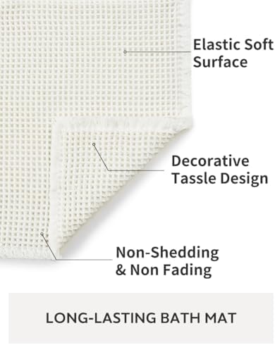tchdio Waffle Bath Mat-Runner Rug, Super Absorbent Non Slip Bath Mats for Bathroom Machine Washable Long Rugs with Tassels, Bath Rugs for Bathroom Floor Beside Tub, 2' x 4'(24" x 48")