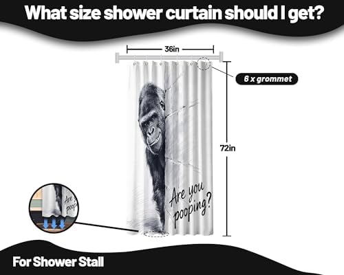 Small Stall Shower Curtain Rv Fun Black White Gorilla, 36 x 72 Inch