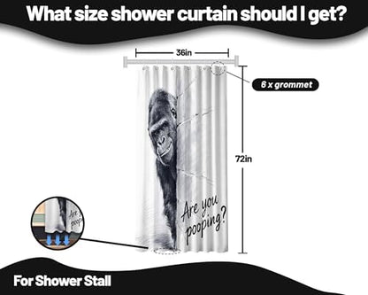 Small Stall Shower Curtain Rv Fun Black White Gorilla, 36 x 72 Inch