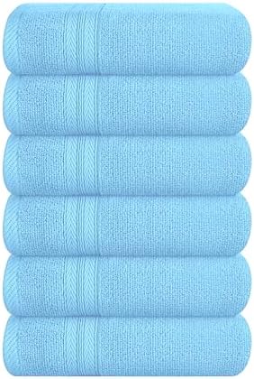 BOUTIQUO Ultra Soft 6-Piece Hand Towel Set 16x28-100% Ringspun Cotton - Durable & Highly Absorbent Hand Towels - Ideal for use in Bathroom, Kitchen, Gym, Spa & General Cleaning - Sky Blue