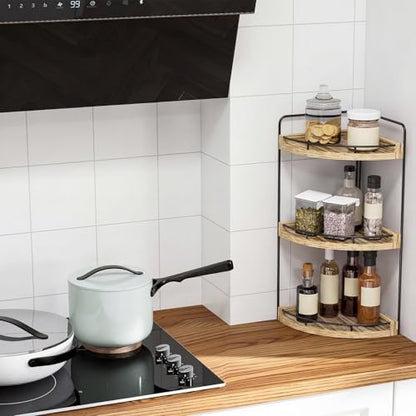 Fixwal 3 Tier Corner Bathroom Countertop Organizer Vanity Shelf Light Brown