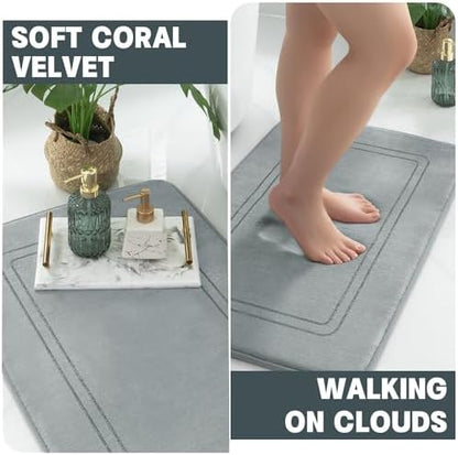 YIHOUSE Memory Foam Bath Mat Set, Non Slip Bath Mats for Bathroom, Super Soft and Water Absorbent Bath Rug Set, Machine Washable U Shape Toilet Mats, Light Grey