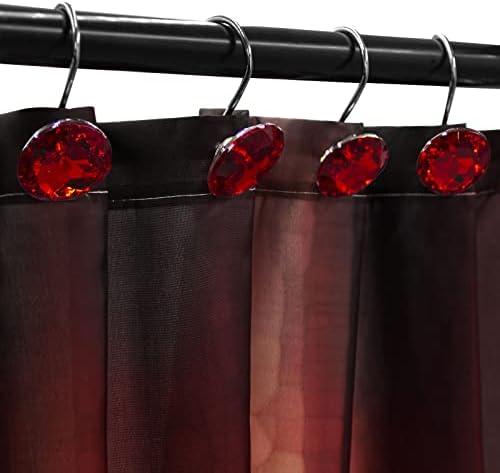 Crystal Diamond Round Shower Curtain Hooks Rings for Bathroom,Red,12PCS