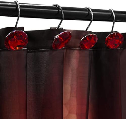 Crystal Diamond Round Shower Curtain Hooks Rings for Bathroom,Red,12PCS