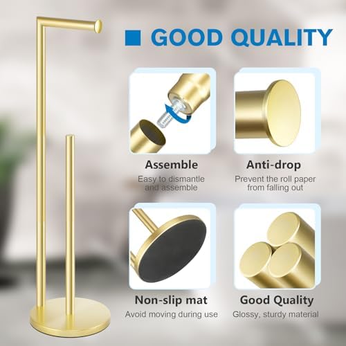 Toilet Paper Holder Stand, Gold Toilet Paper Holder Free Standing