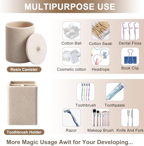 XLHOMO Resin Beige Bathroom Set, 6 Pcs Bath Decor and Accessories Sets