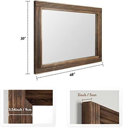 YOSHOOT Hand-Made Wooden Spliced Wall Mirror for Bathroom, Rustic Farmhouse Vanity Mirror, Décor Wall Art, Solid Wood Frame, Vertical or Horizontal Hanging