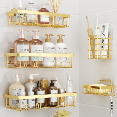 Liuoud 5 Pack Shower Caddy for Inside Shower, Gold Bathroom Storage Decor