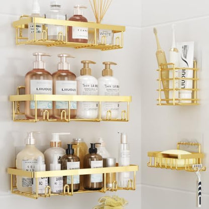 Liuoud 5 Pack Shower Caddy for Inside Shower, Gold Bathroom Storage Decor