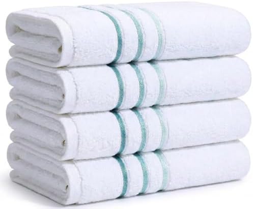 Hand Towels Set for Bathroom – Luxury 6-Piece Cotton HnadnTowels (30''x17''), Soft Absorbent & Quick Dry, 600 GSM Bath Towels for Bathroom, Hotel Spa Quality (White/Aqua Green, 4-Hand Towel Set)