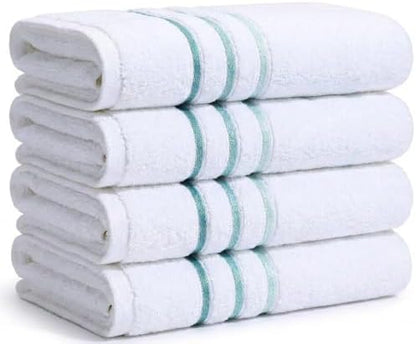 Hand Towels Set for Bathroom – Luxury 6-Piece Cotton HnadnTowels (30''x17''), Soft Absorbent & Quick Dry, 600 GSM Bath Towels for Bathroom, Hotel Spa Quality (White/Aqua Green, 4-Hand Towel Set)