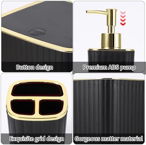 XLHOMO Bathroom Accessories Set - Gorgeous Black Bathroom Set, 10PC Bathroom Accessory Set, Toilet Brush, Trash Can, Qtip Holder & Soap Dispenser