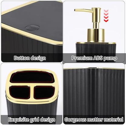 XLHOMO Bathroom Accessories Set - Gorgeous Black Bathroom Set, 10PC Bathroom Accessory Set, Toilet Brush, Trash Can, Qtip Holder & Soap Dispenser